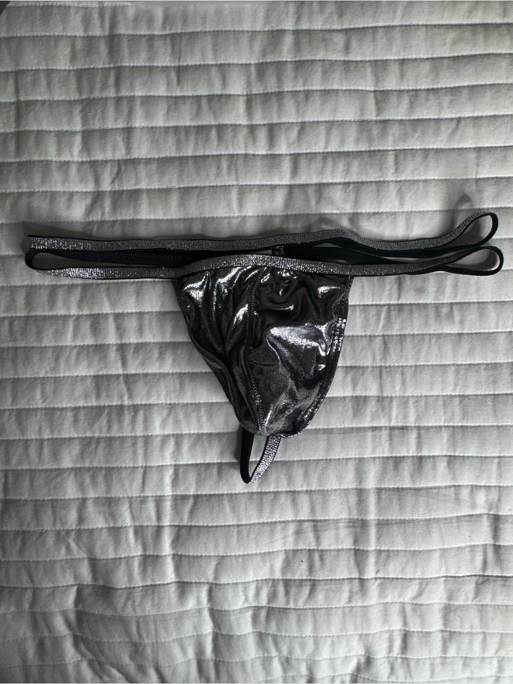 MODUS VIVENDI Metallic Black Men's String Thong — Shiny Stretch Brief